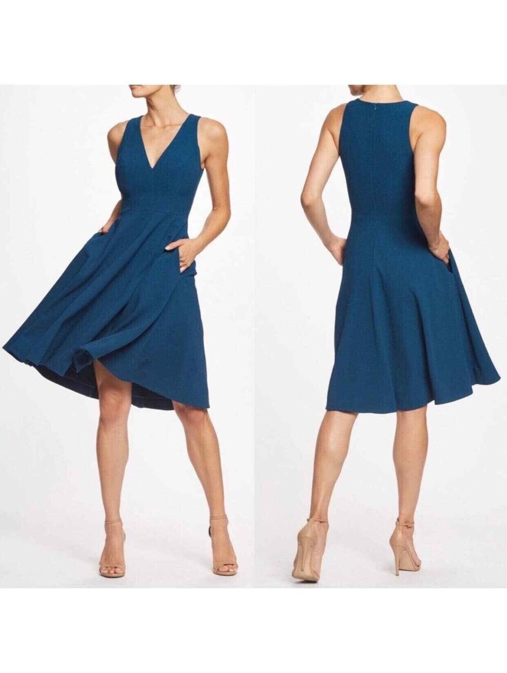 NEW, Dress the Population Catalina Fit & Flare Dress in Peacock Blue XL #MD2102